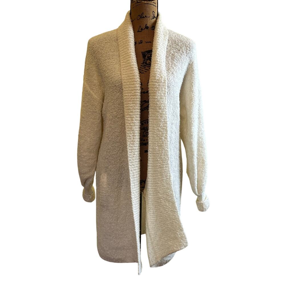 VTG 80s 90s Sideffects Ivory Open Front Acrylic Knit Cardigan Sweater Women’s M